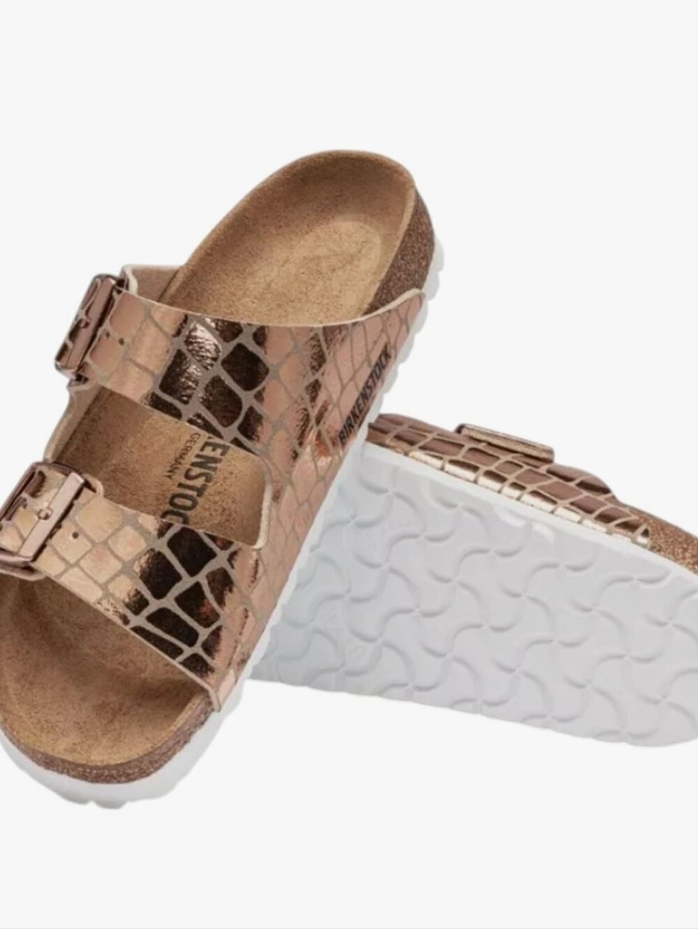 Birkenstock Arizona Gator Gleam Sandals- Metallic Copper